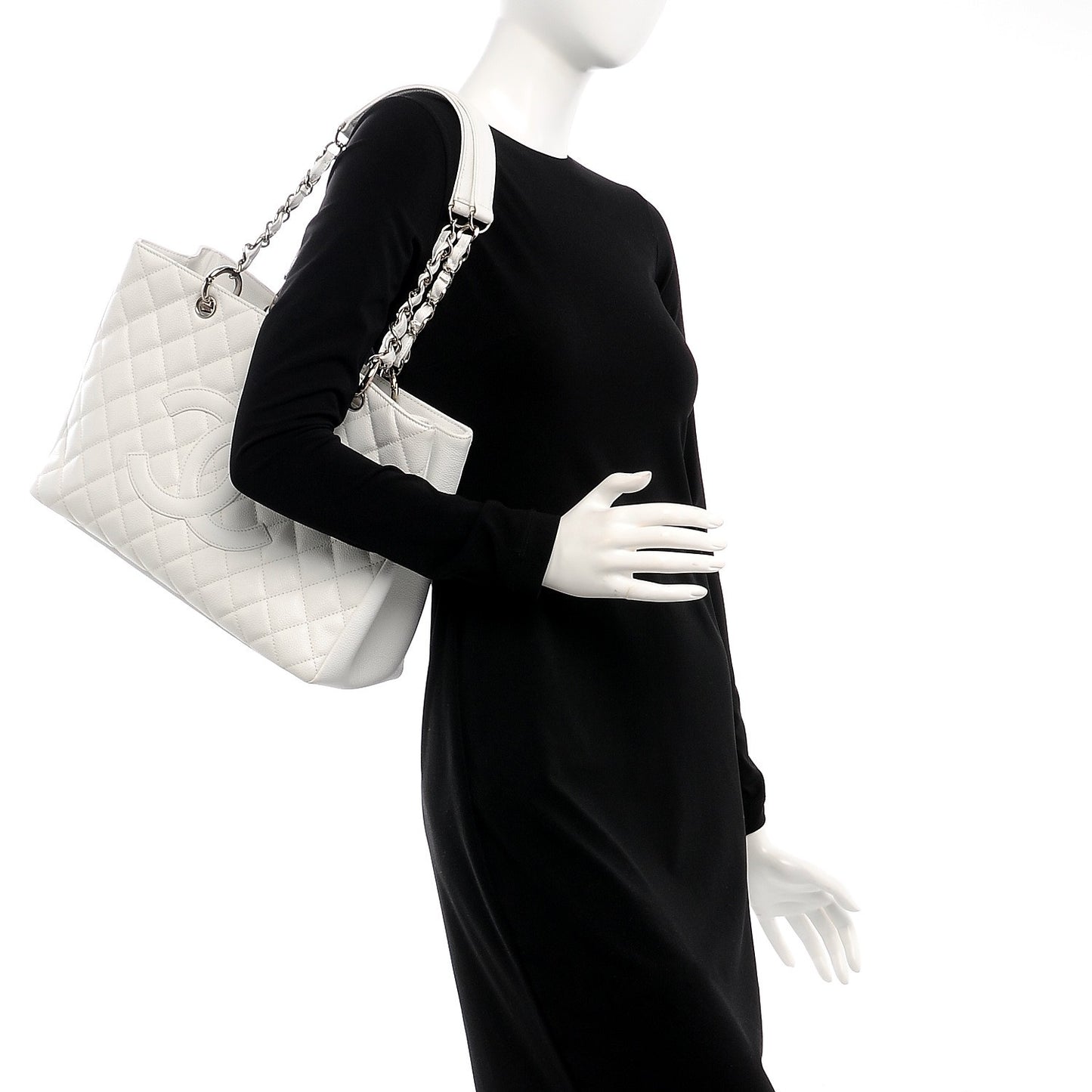 Caviar Quilted Grand Shopping Tote GST White