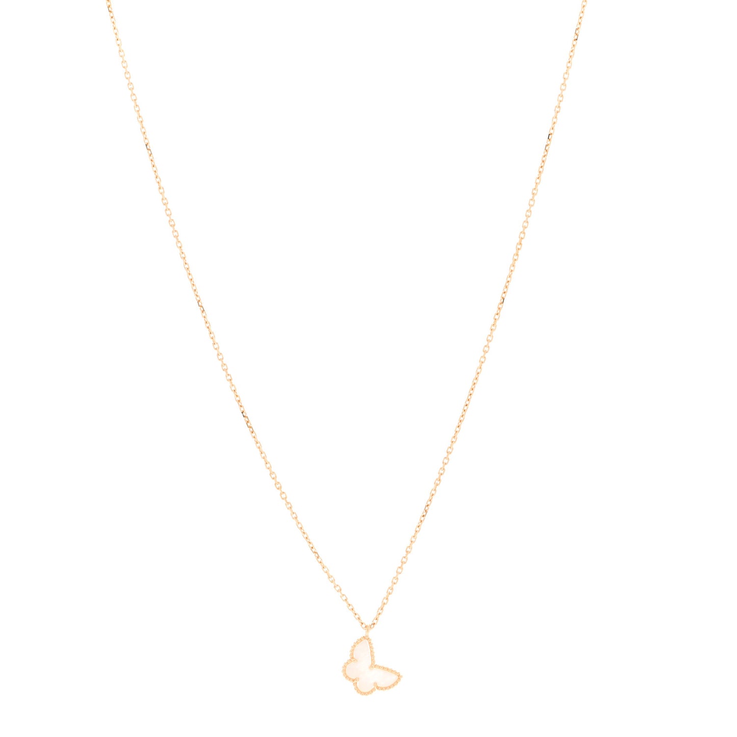 18K Yellow Gold Mother of Pearl Sweet Alhambra Butterfly Pendant Necklace