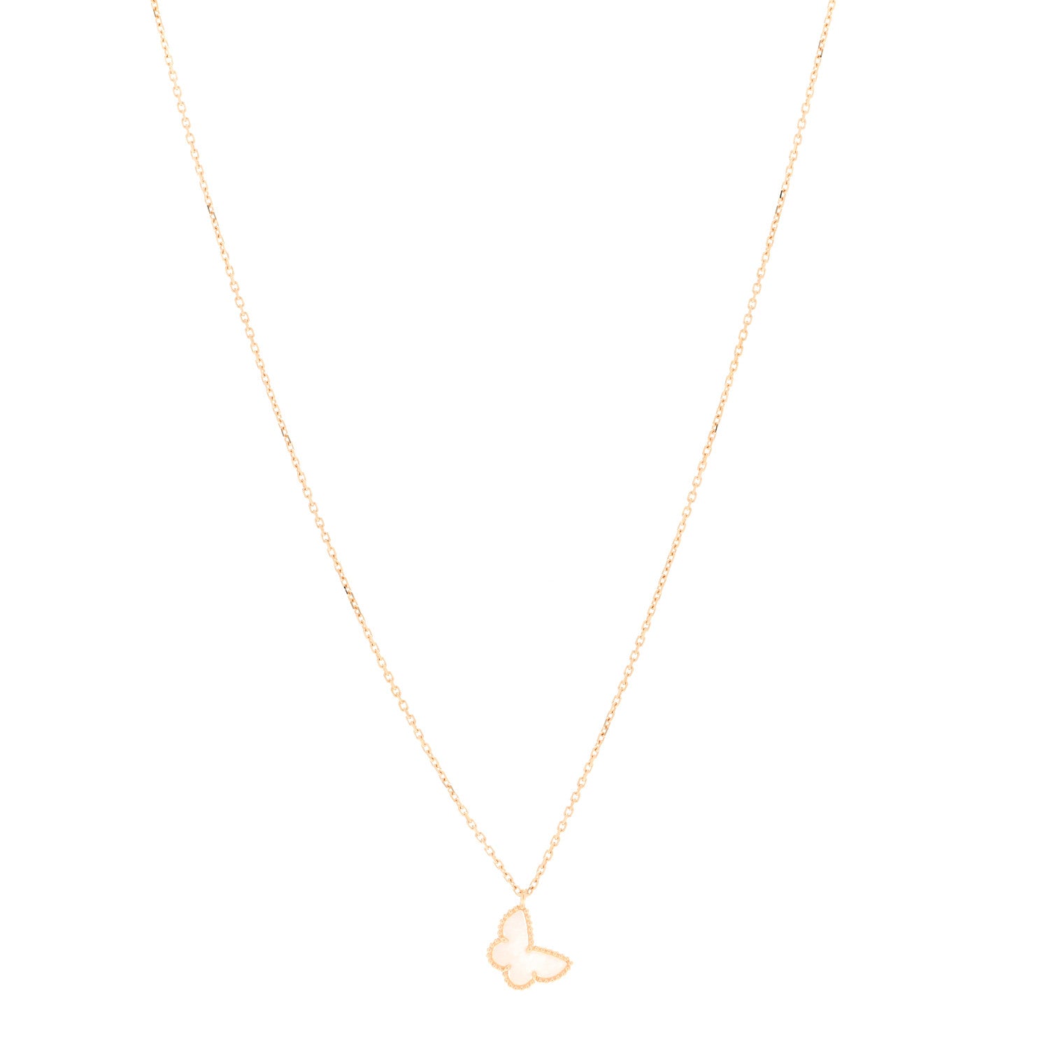 Van Cleef & Arpels 18K Yellow Gold Mother of Pearl Sweet Alhambra Butterfly Pendant Necklace 1 of 6