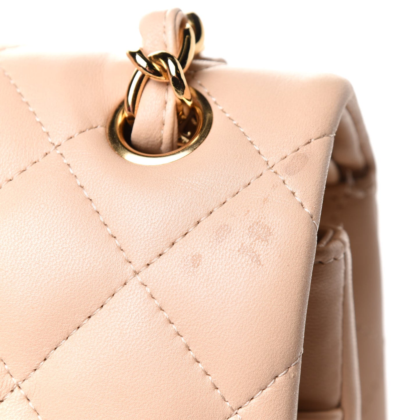 Lambskin Quilted Jumbo Double Flap Light Beige
