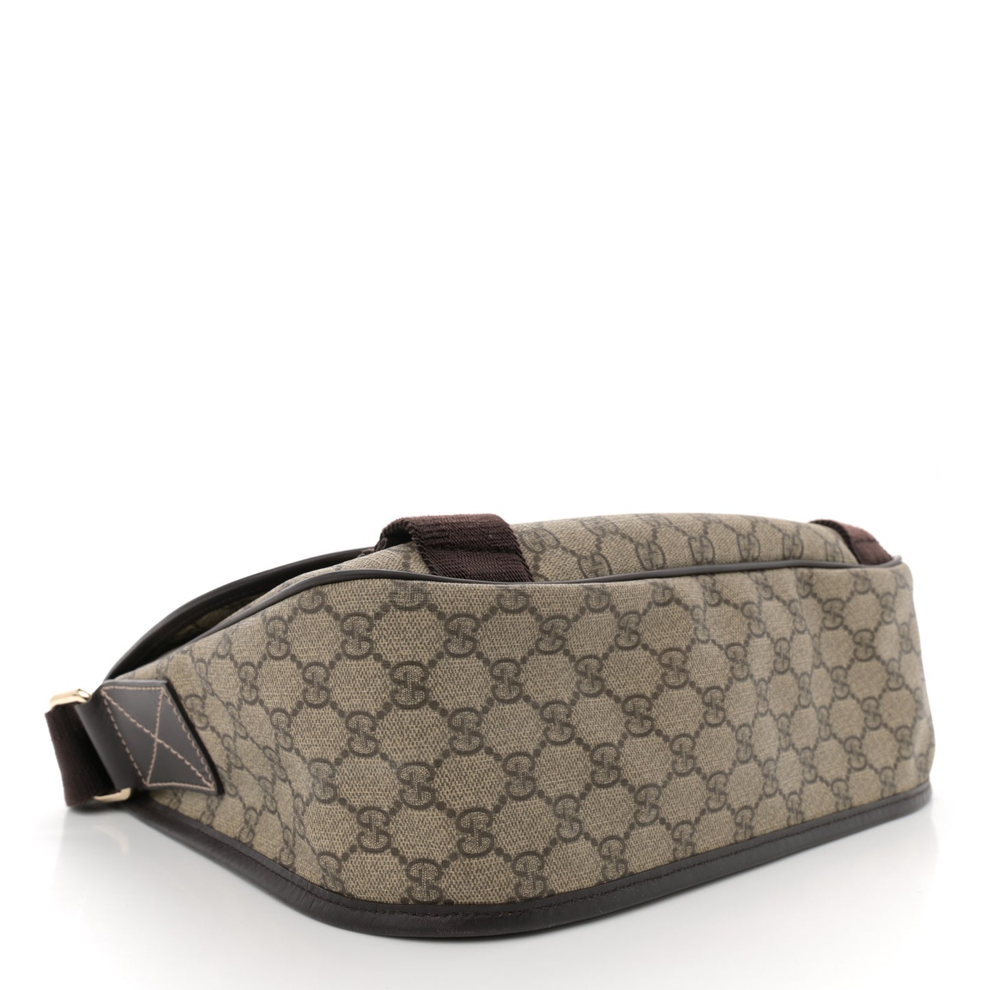 GG Plus Monogram Medium Double Buckle Flap Messenger Bag Beige Dark Brown