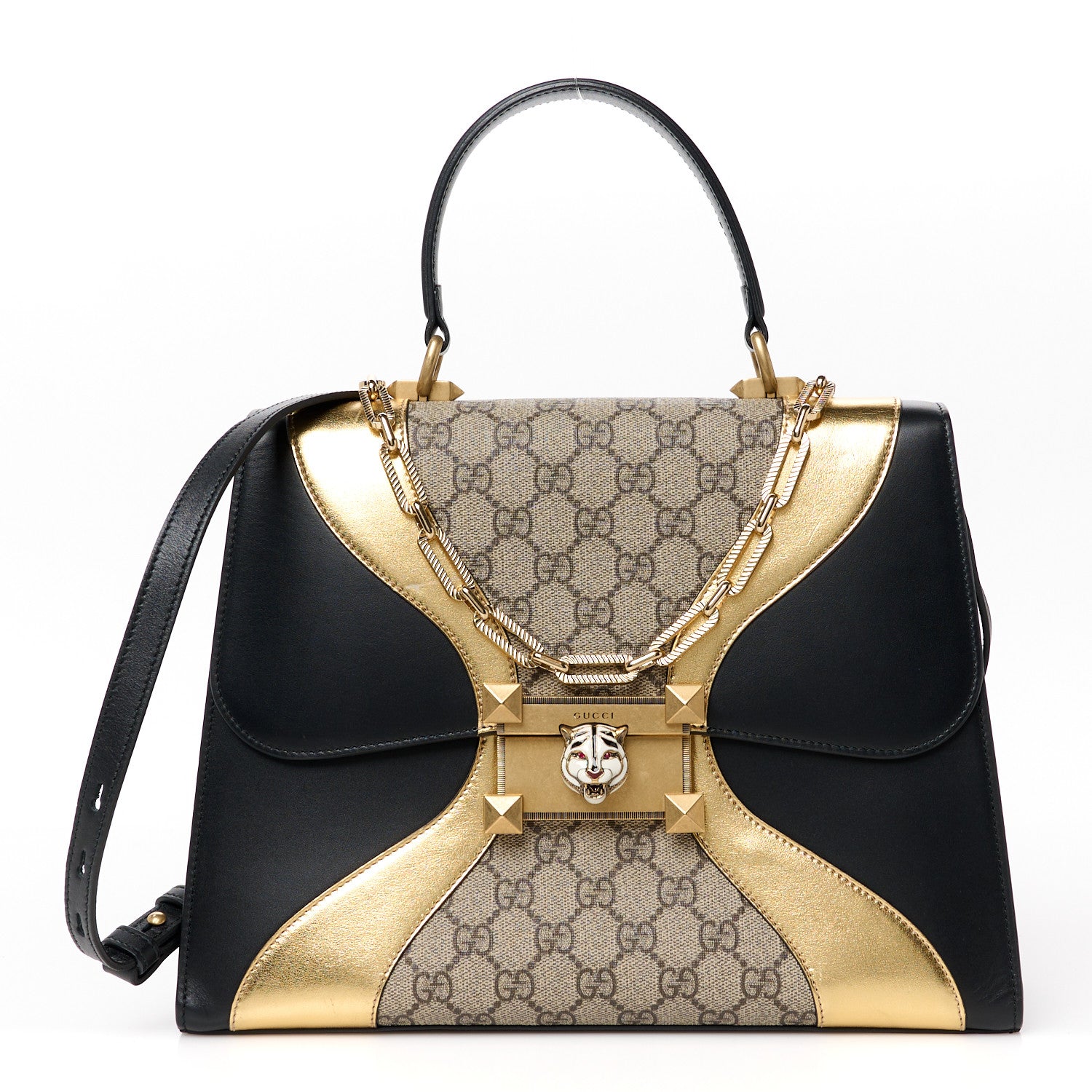 Gucci Nappa GG Supreme Monogram Medium Osiride Top Handle Bag Black Oro Vecchio Beige Ebony 1 of 11