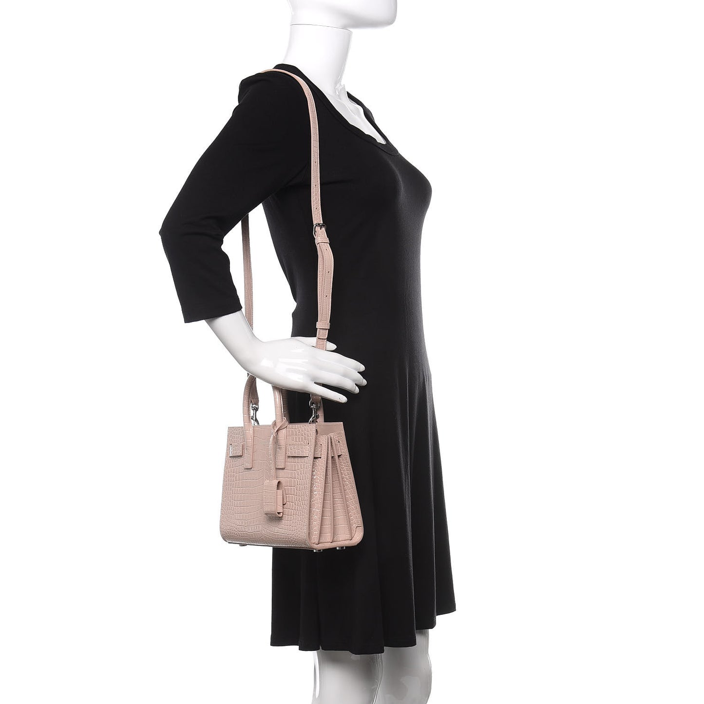 Calfskin Crocodile Embossed Nano Sac De Jour Rose Antic