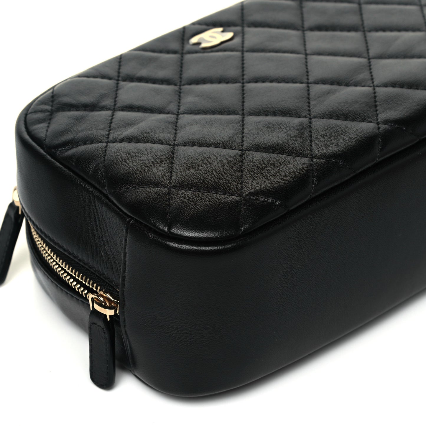 Lambskin Quilted Medium Curvy Pouch Cosmetic Case Black