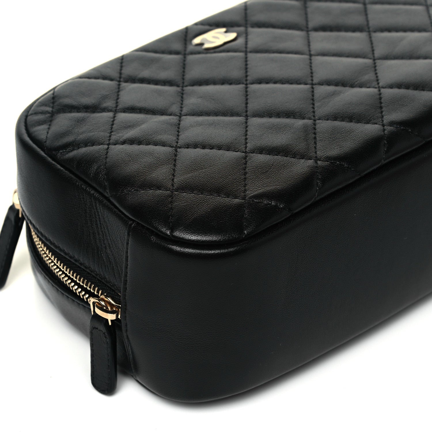 Chanel Lambskin Quilted Medium Curvy Pouch Cosmetic Case Black 8 of 9