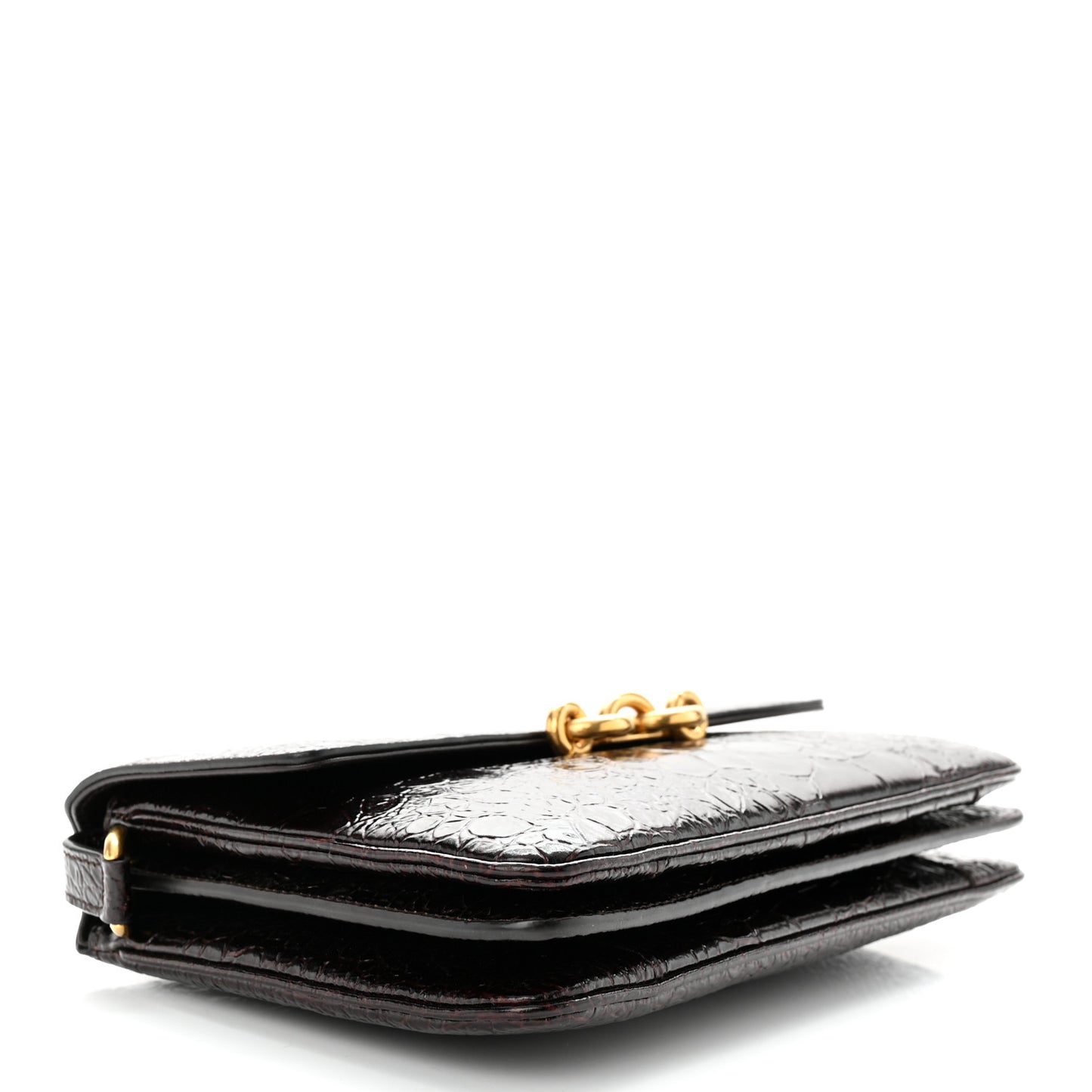 Shiny Crocodile Embossed Calfskin Le Maillon Satchel Coffee