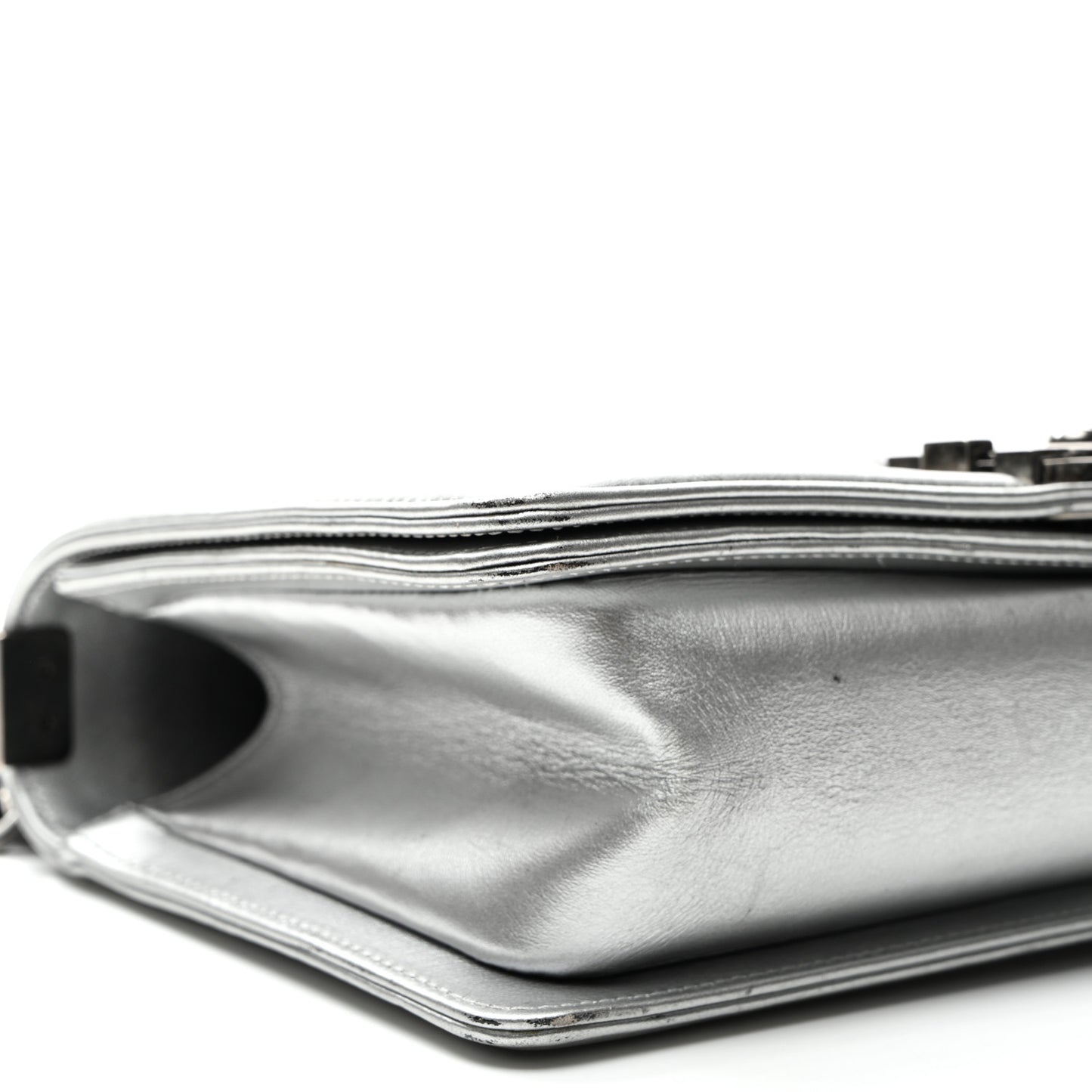 Metallic Lambskin Embellished Medium Boy Flap Silver