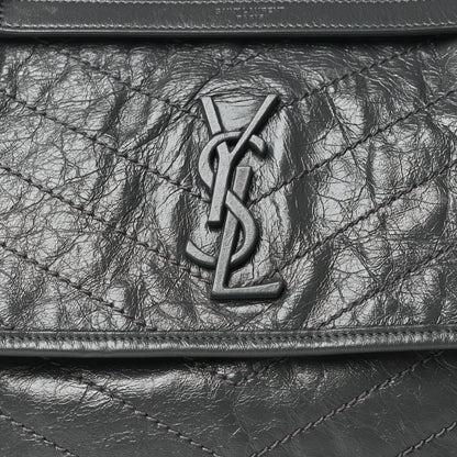 Saint Laurent Crinkled Calfskin Matelasse Monogram Medium Niki Chain Satchel Storm 3 of 10