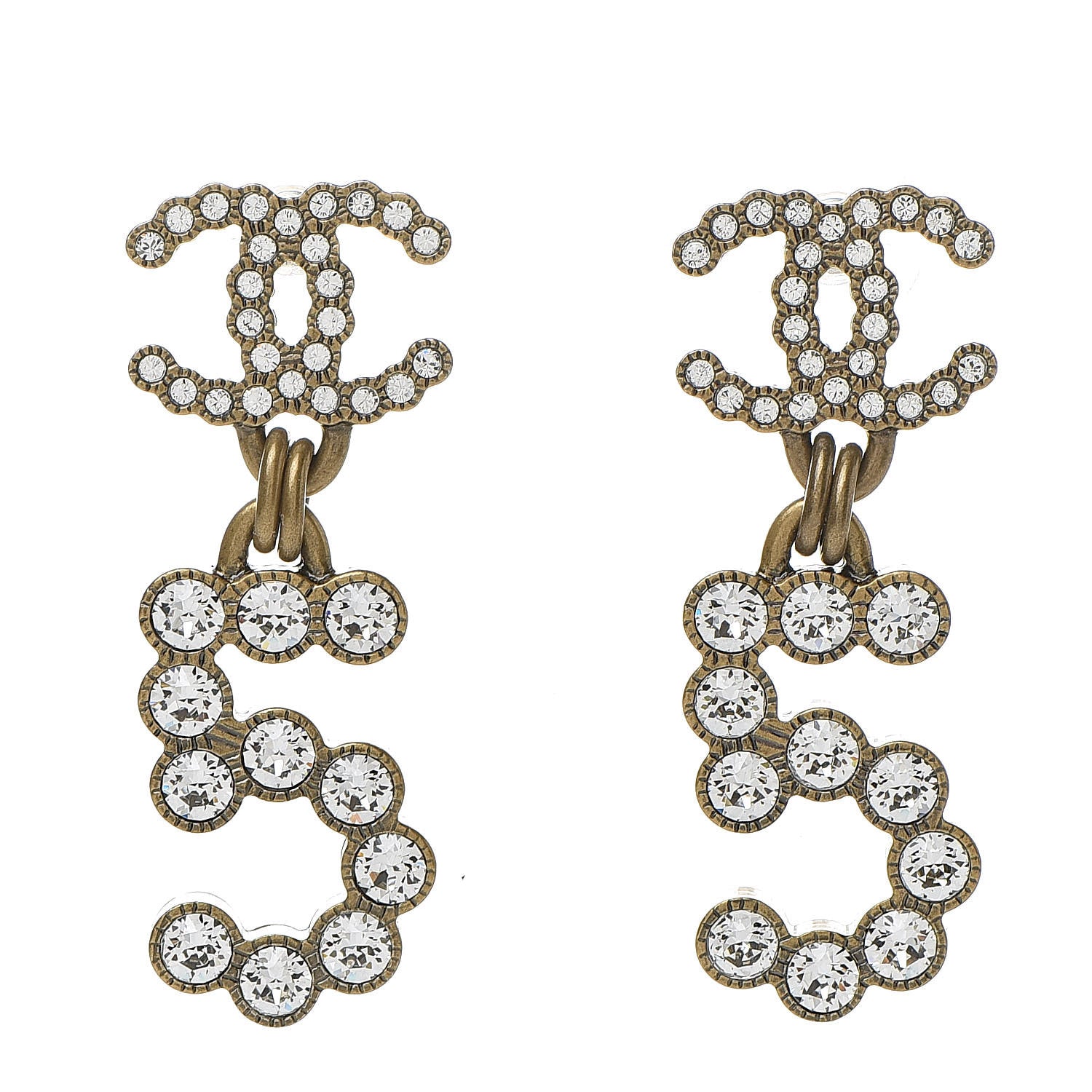 Chanel Metal Crystal City of Lights No 5 Drop Earrings Gold 1 of 5