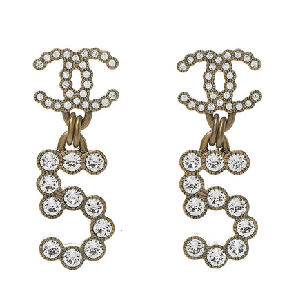 Chanel Metal Crystal City of Lights No 5 Drop Earrings Gold 1 of 5