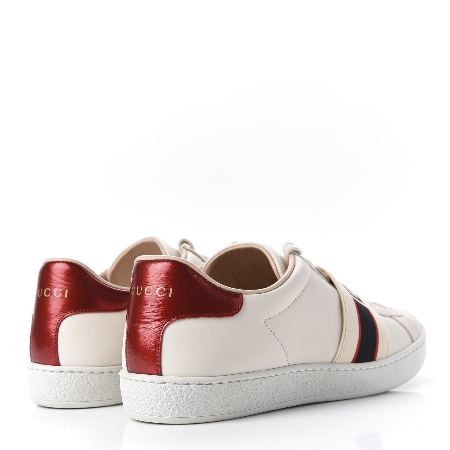 Gucci Calfskin Stripe Womens New Ace Sneakers 39 New Mystic White Ecru Red Flame 4 of 10