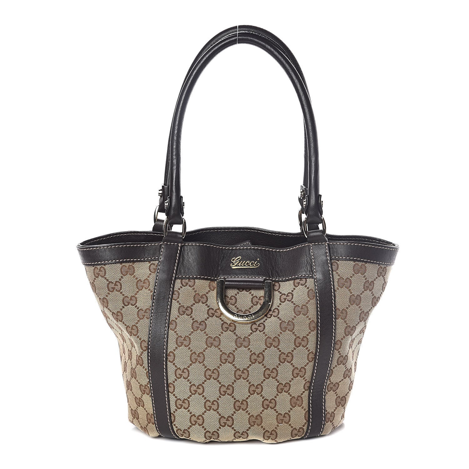 Gucci Monogram Small Gold D Ring Tote Brown 1 of 12