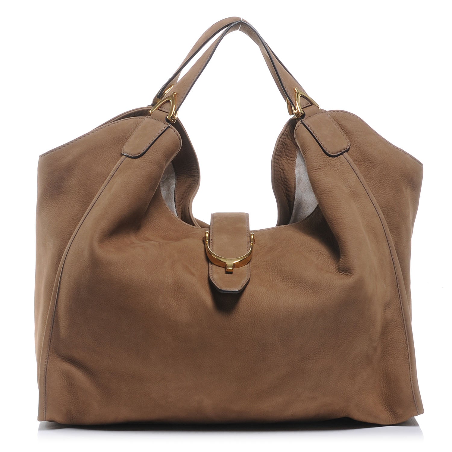 Gucci Nubuck Large Soft Stirrup Shoulder Bag Light Brown 1 of 7