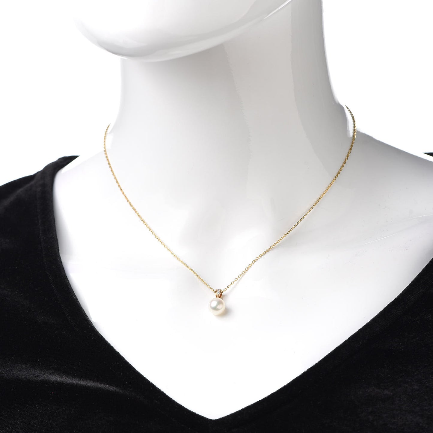 18K Yellow Gold Diamond Akoya Pearl 7.5mm Drop Pendant Necklace