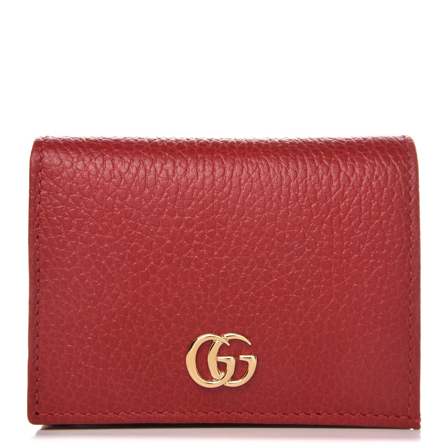 Pebbled Calfskin GG Marmont Card Case Hibiscus Red