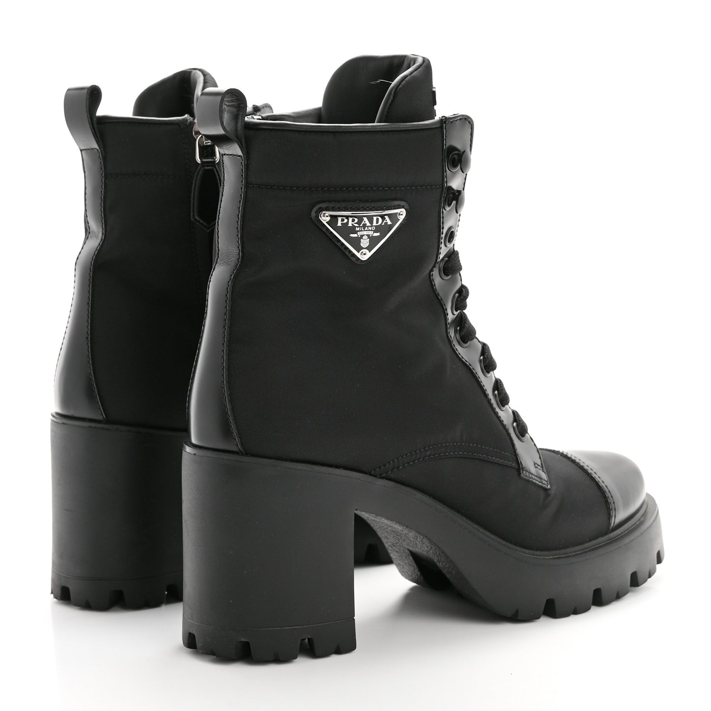Spazzolato Re-Nylon Metal Triangle Logo Lace Up 55mm Ankle Boots 38.5 Black