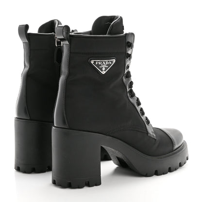 Prada Spazzolato Re-Nylon Metal Triangle Logo Lace Up 55mm Ankle Boots 38.5 Black 4 of 11