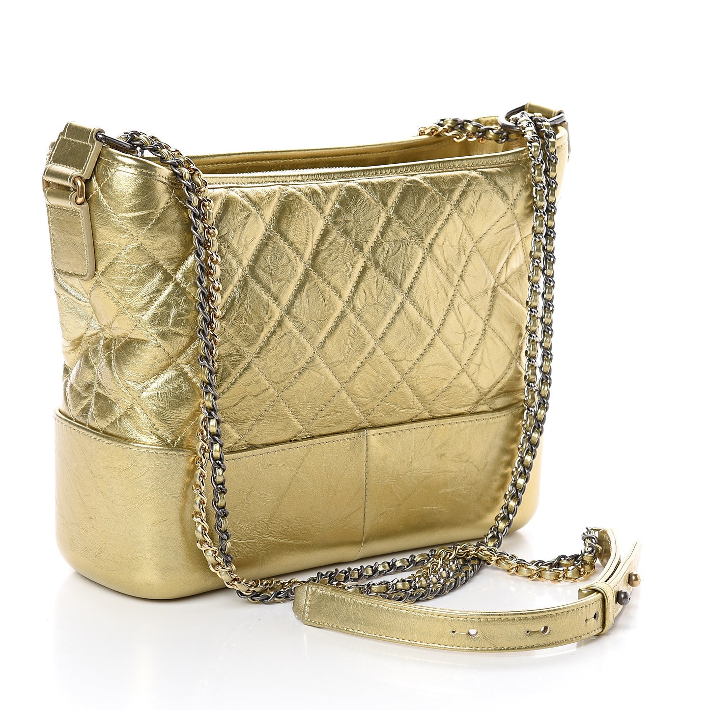 Metallic Aged Calfskin Quilted Medium Gabrielle Gold