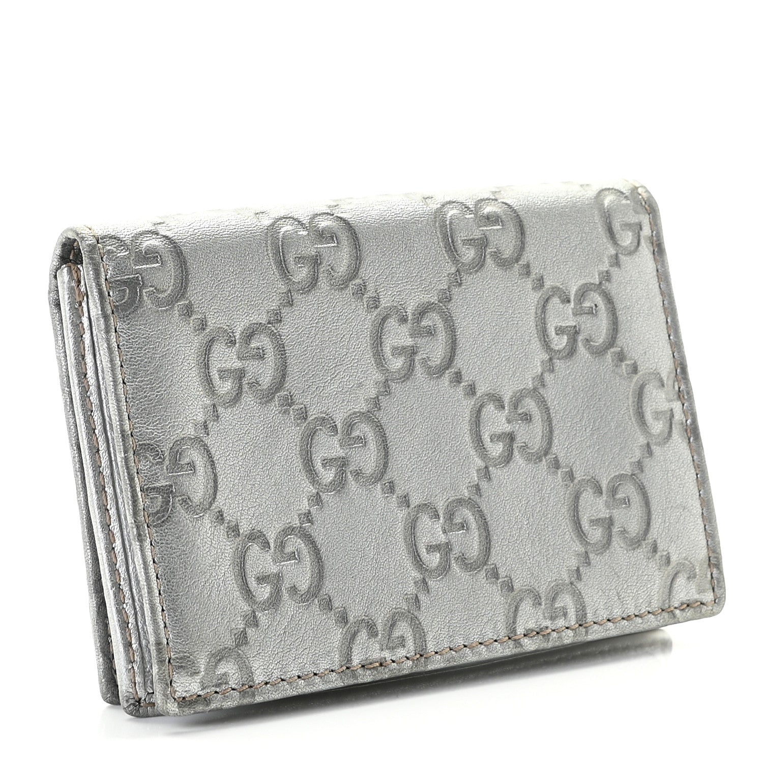 Gucci Metallic Guccissima Interlocking G Flap Card Case Silver 3 of 6