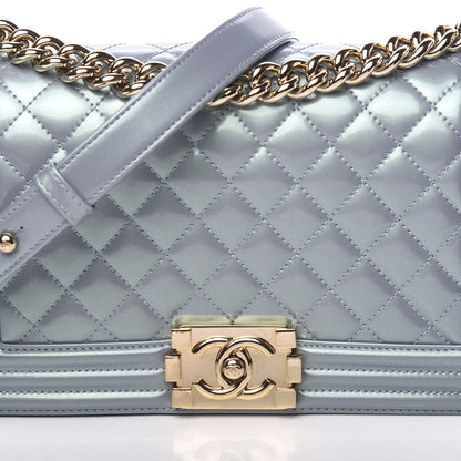 Chanel Iridescent Patent Calfskin Quilted Medium Boy Flap Light Blue 7 of 10