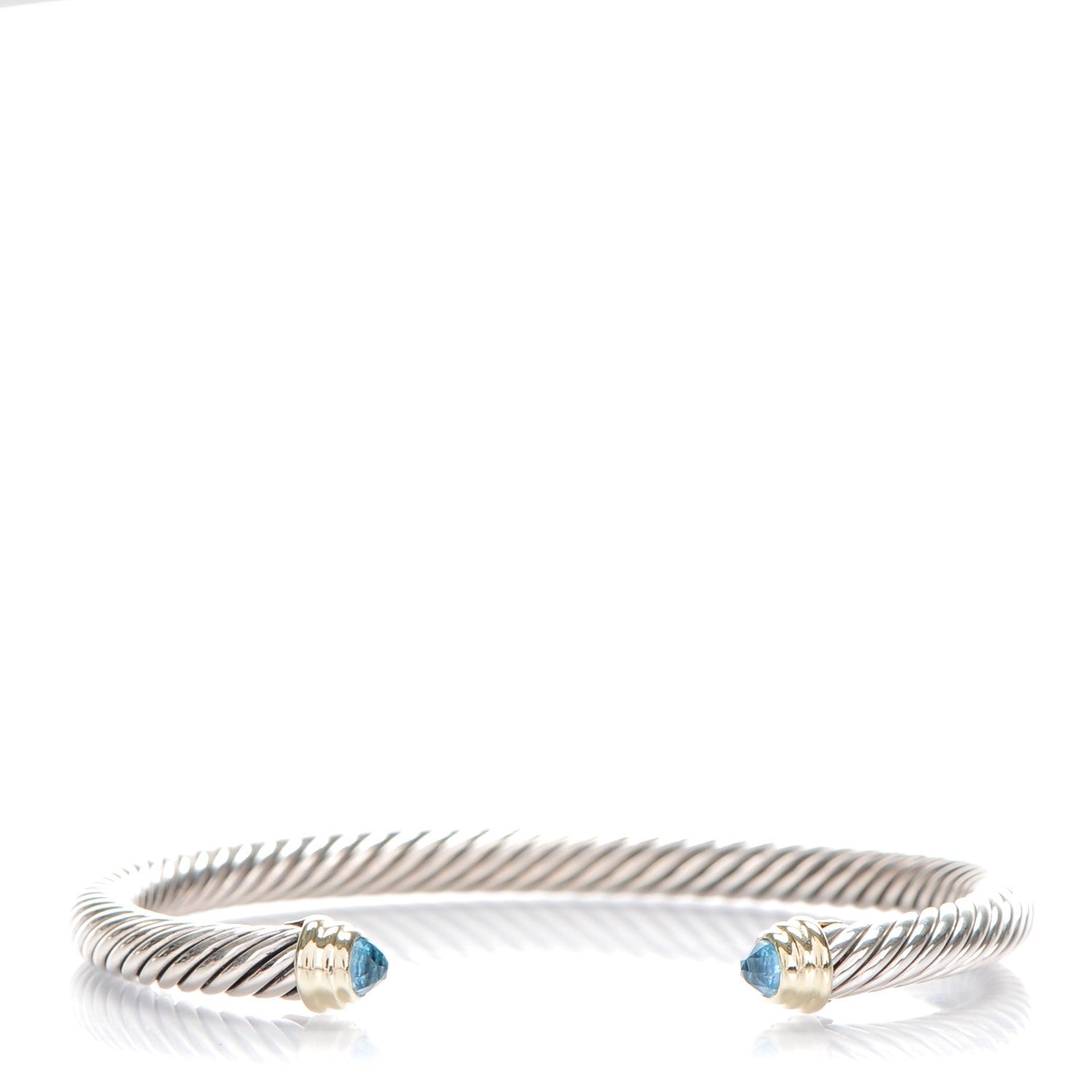 David Yurman Sterling Silver 14K Yellow Gold Blue Topaz 5mm Cable Classics Petite Color Bracelet 1 of 4