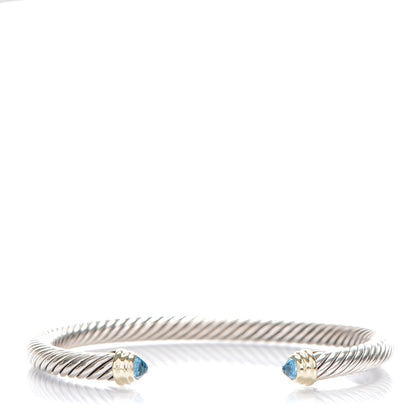 David Yurman Sterling Silver 14K Yellow Gold Blue Topaz 5mm Cable Classics Petite Color Bracelet 1 of 4