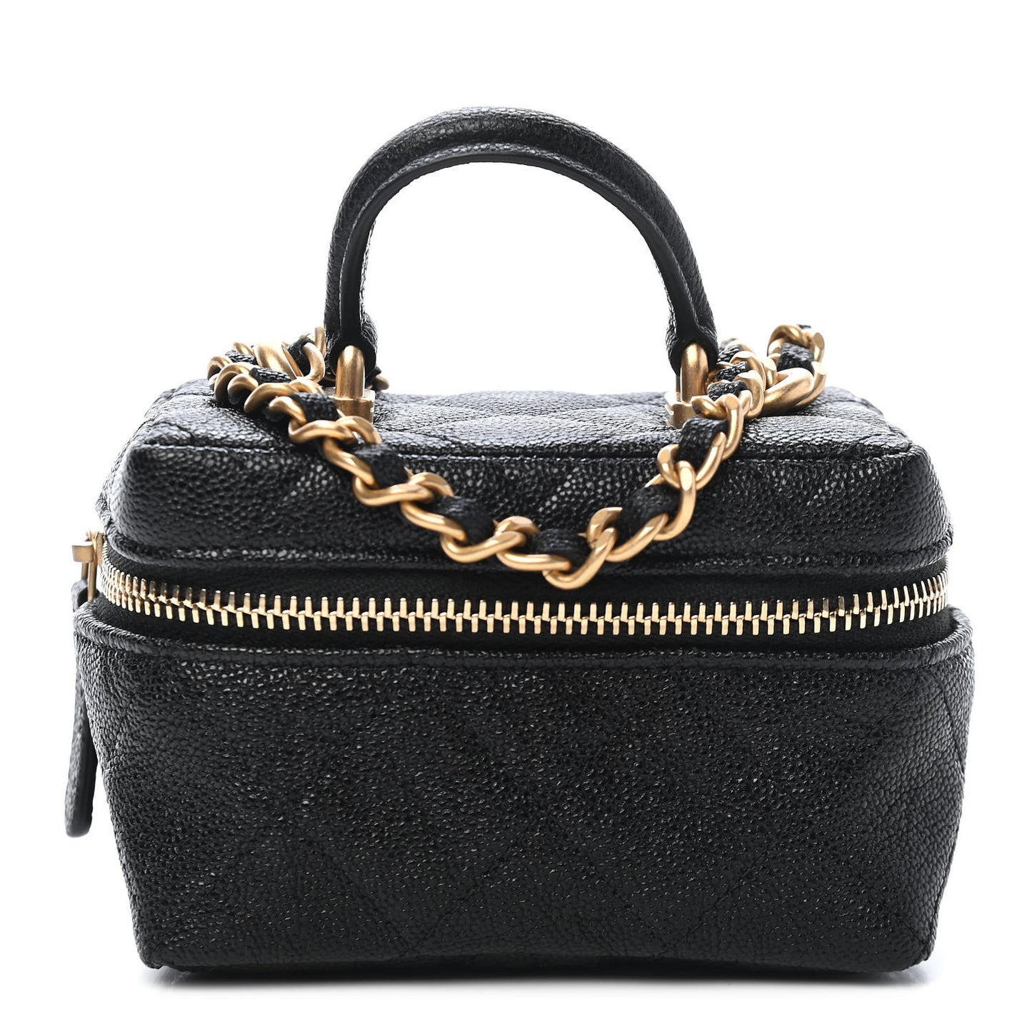 Caviar Quilted Mini Top Handle Vanity With Chain Black
