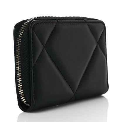Chanel Shiny Goatskin Quilted Chanel 19 Zip Around Coin Purse Wallet Black 3 of 8