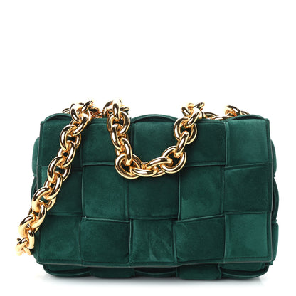 Bottega Veneta Suede Maxi Intrecciato Padded Chain Cassette Crossbody Bag Emerald Green 1 of 8