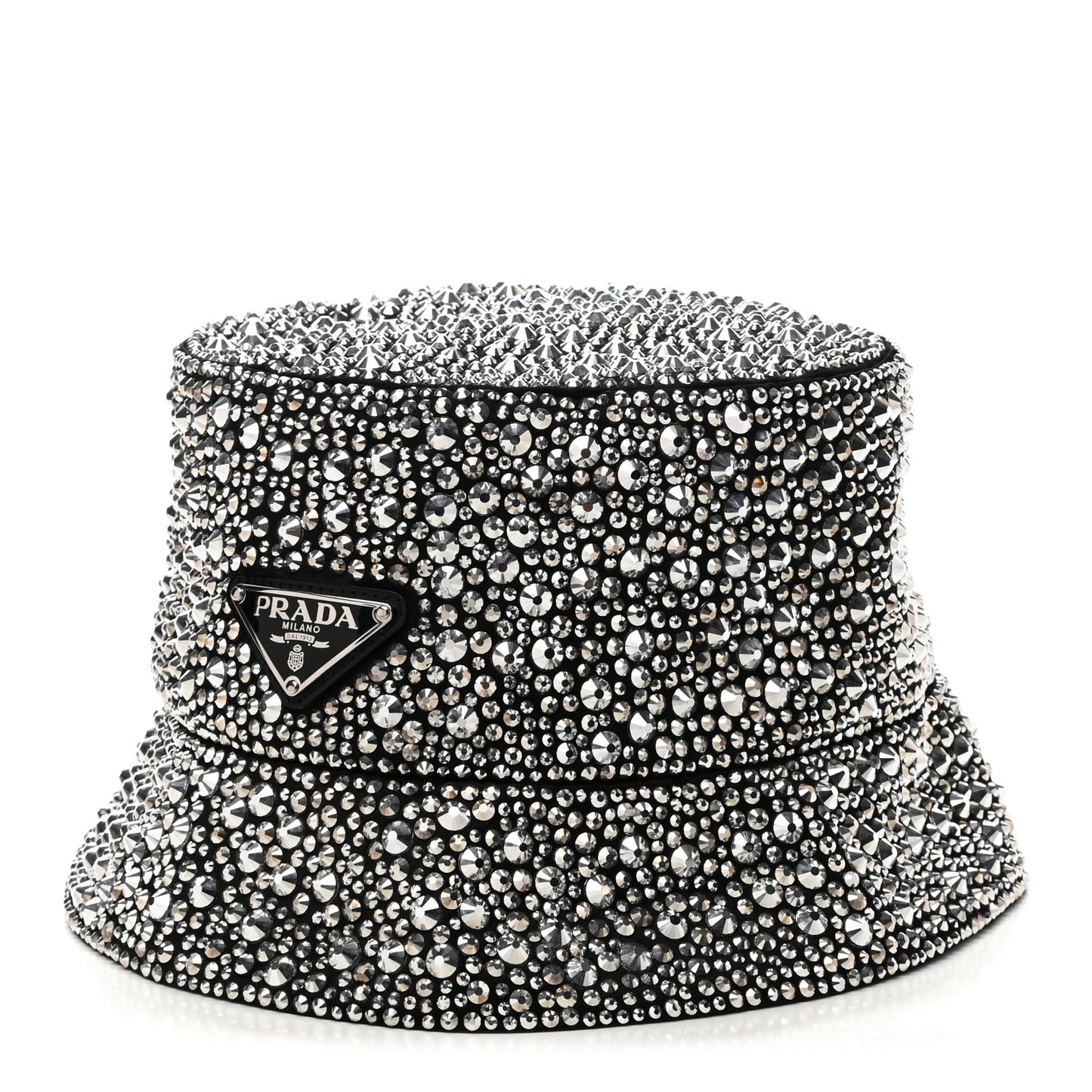 Satin Crystal Metal Triangle Logo Womens Bucket Hat M Metal