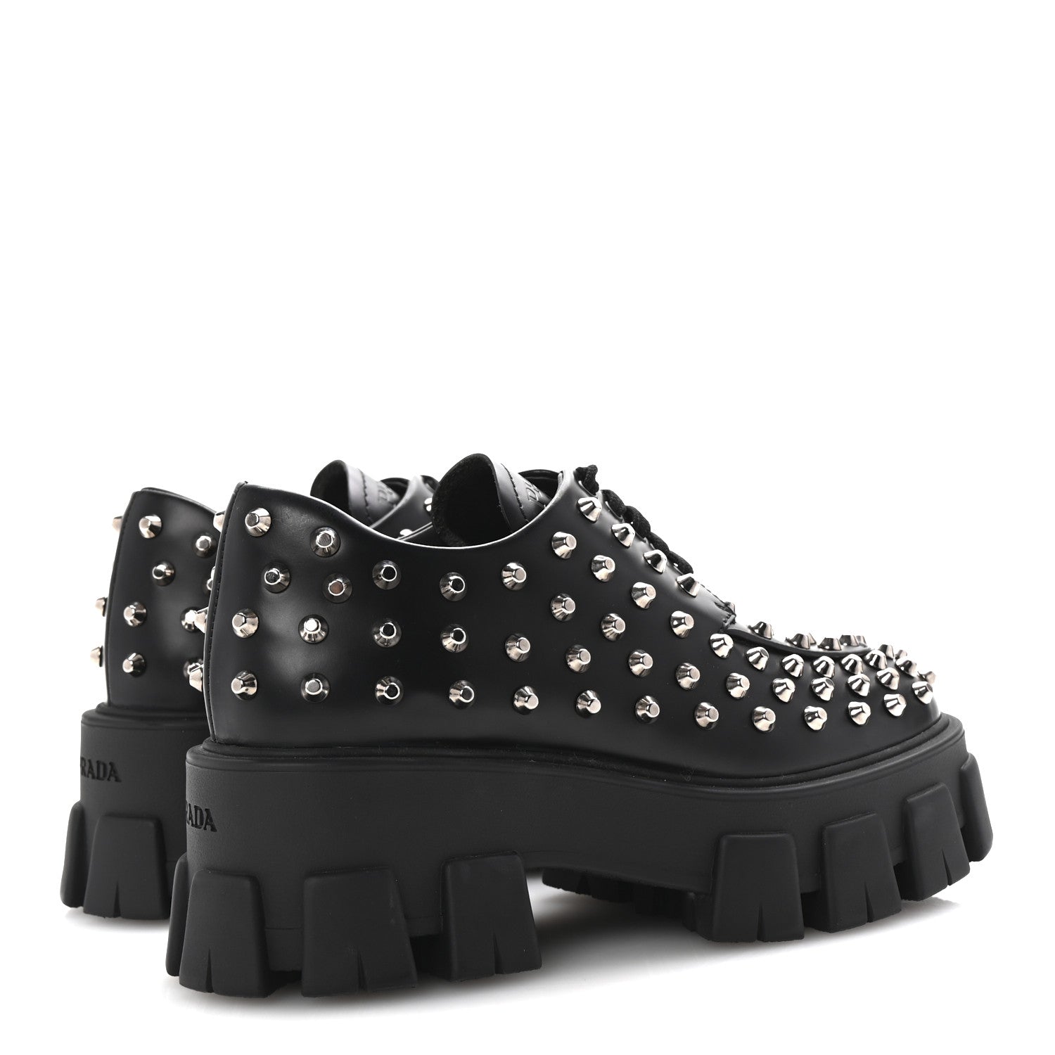 Prada Spazzolato Rois Studded Lace Up Monolith 55mm Derby Loafers 36 Black 5 of 9