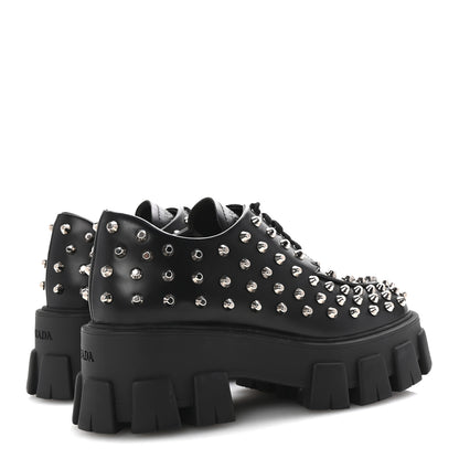 Prada Spazzolato Rois Studded Lace Up Monolith 55mm Derby Loafers 36 Black 5 of 9