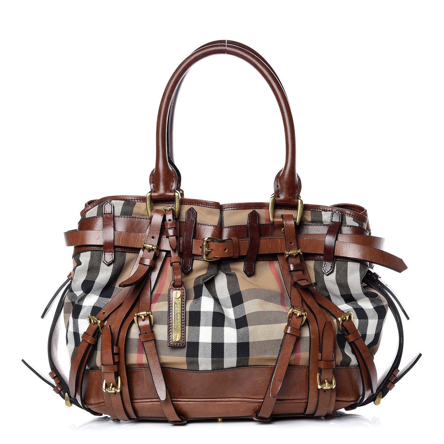 House Check Bridle Calfskin Rowan Tote Dark Tan