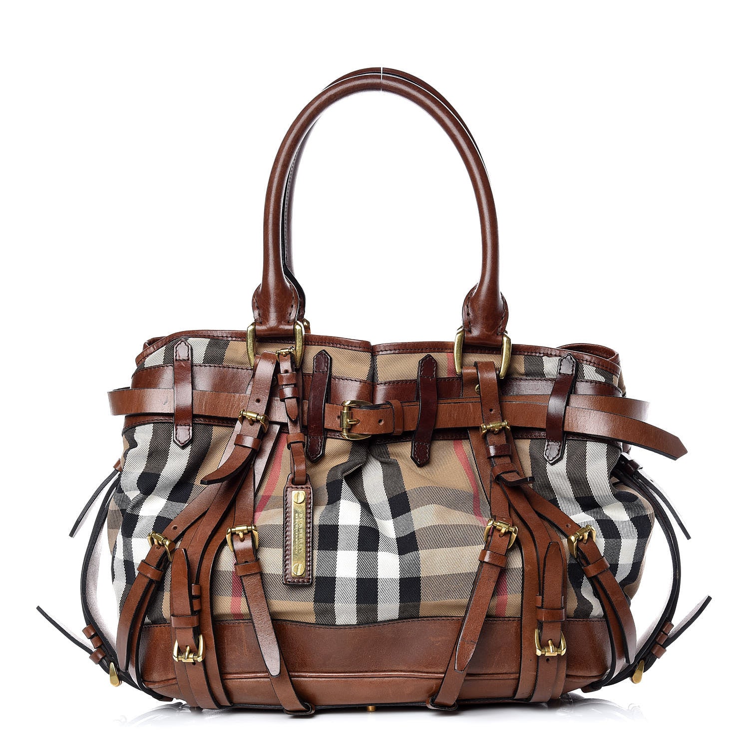 Burberry House Check Bridle Calfskin Rowan Tote Dark Tan 1 of 18