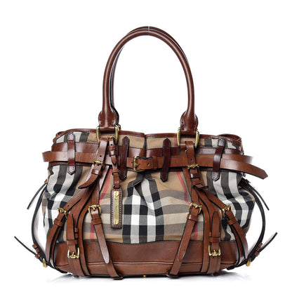 Burberry House Check Bridle Calfskin Rowan Tote Dark Tan 1 of 18