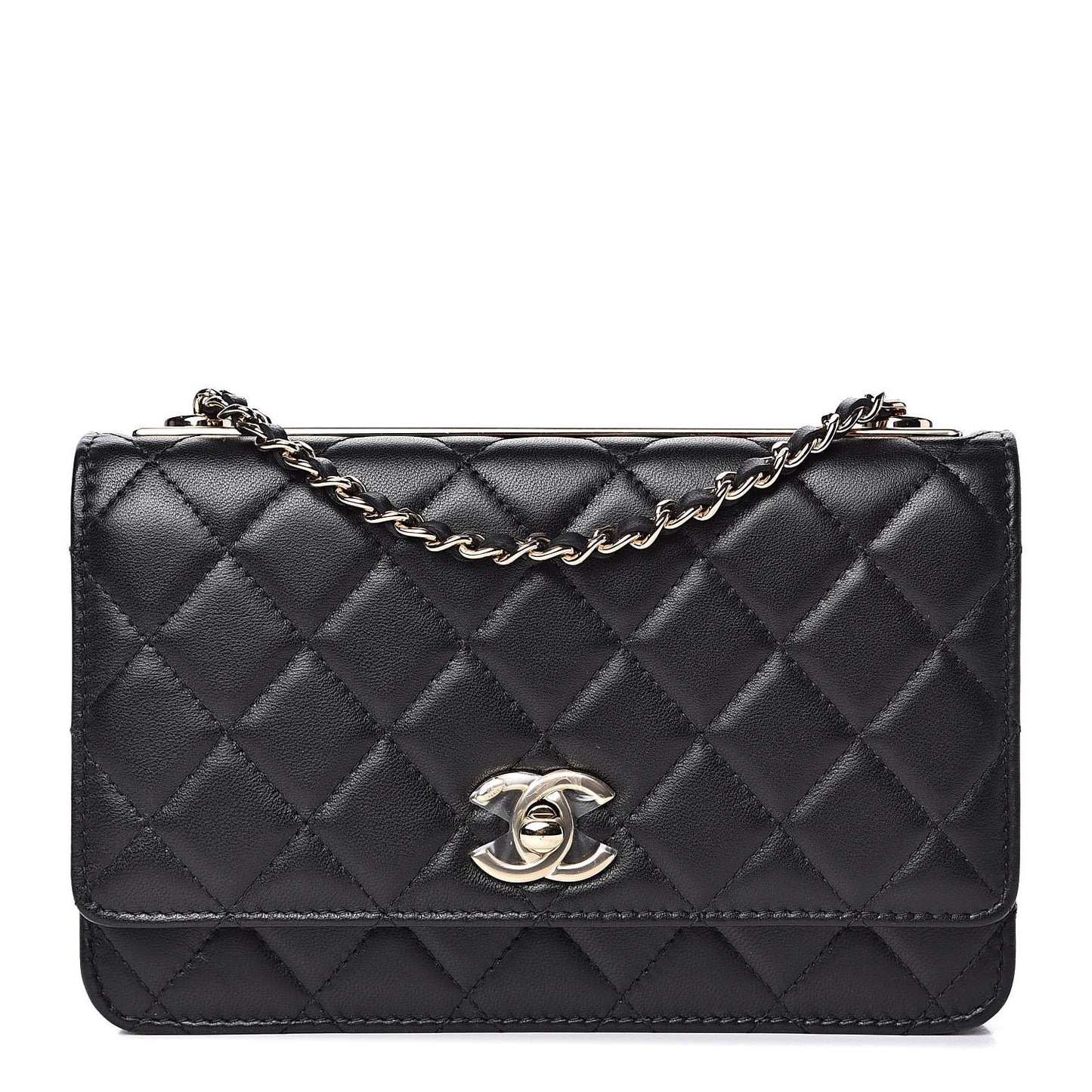 Lambskin Quilted Trendy CC Wallet On Chain WOC Black