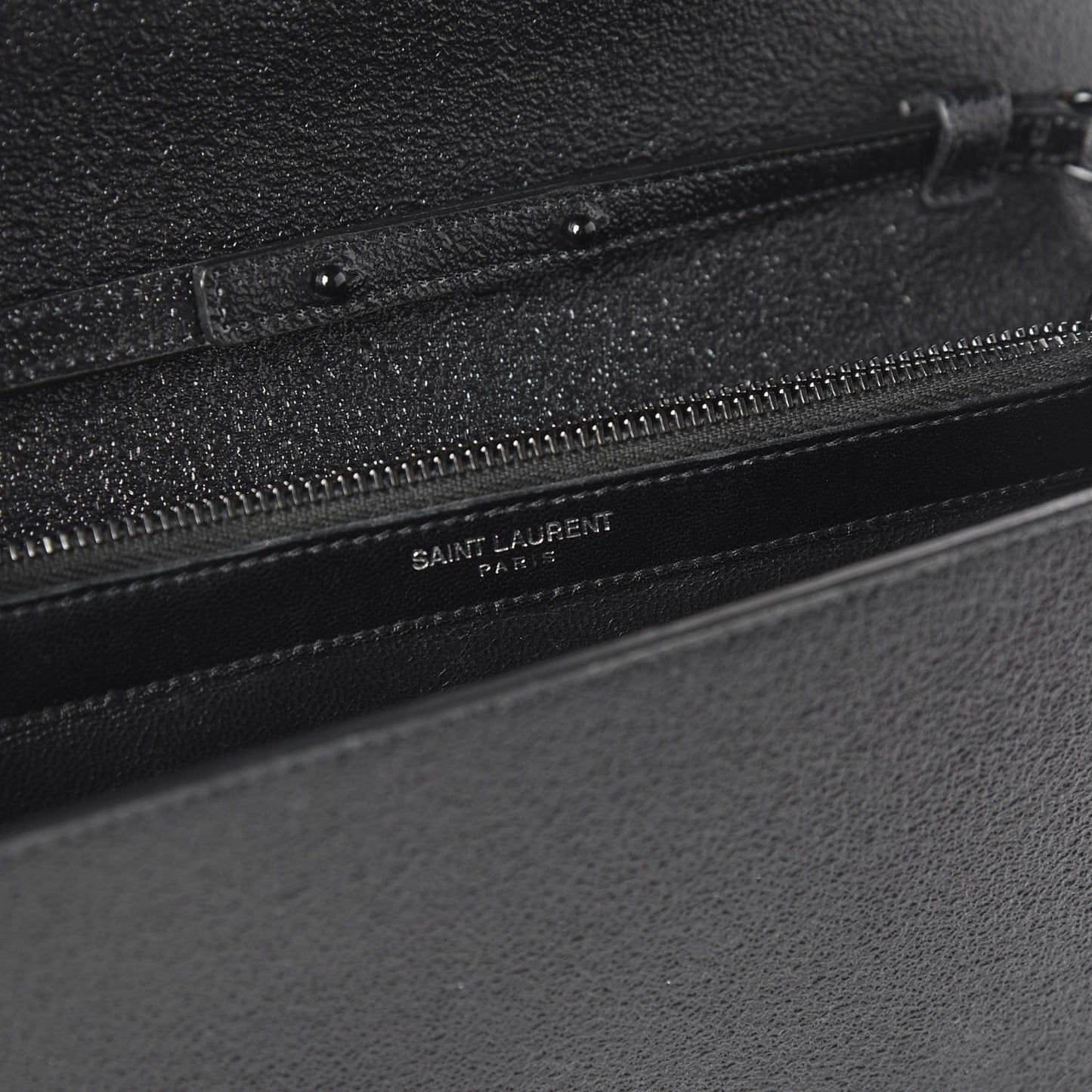 Grained Metallic Calfskin Monogram Chain Wallet Black