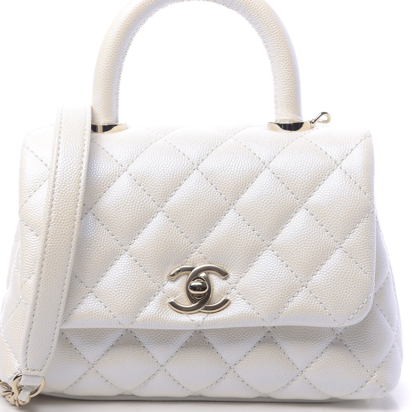 Iridescent Caviar Quilted Extra Mini Coco Handle Flap Ivory