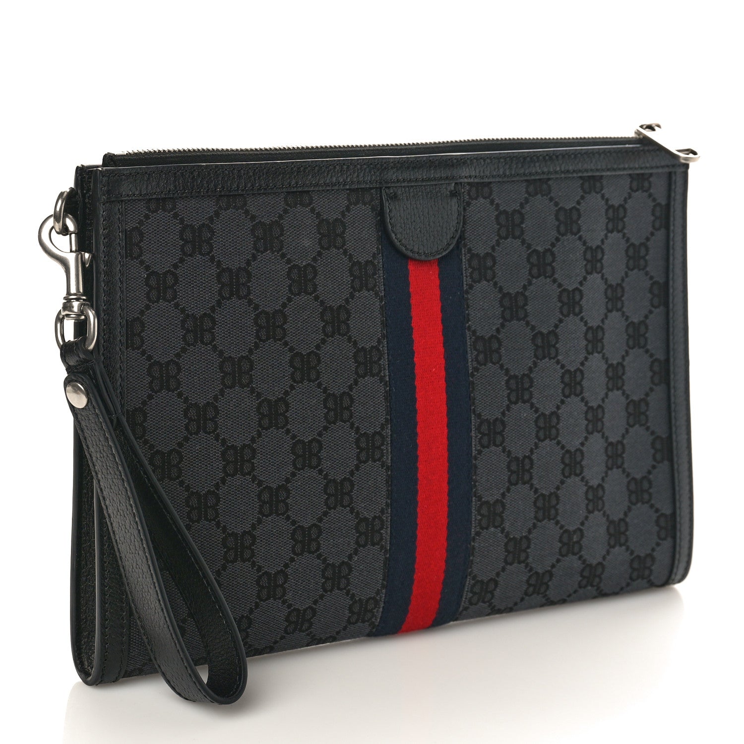 Gucci X BALENCIAGA BB Supreme Monogram Web Ophidia Laptop Pouch Black 3 of 8