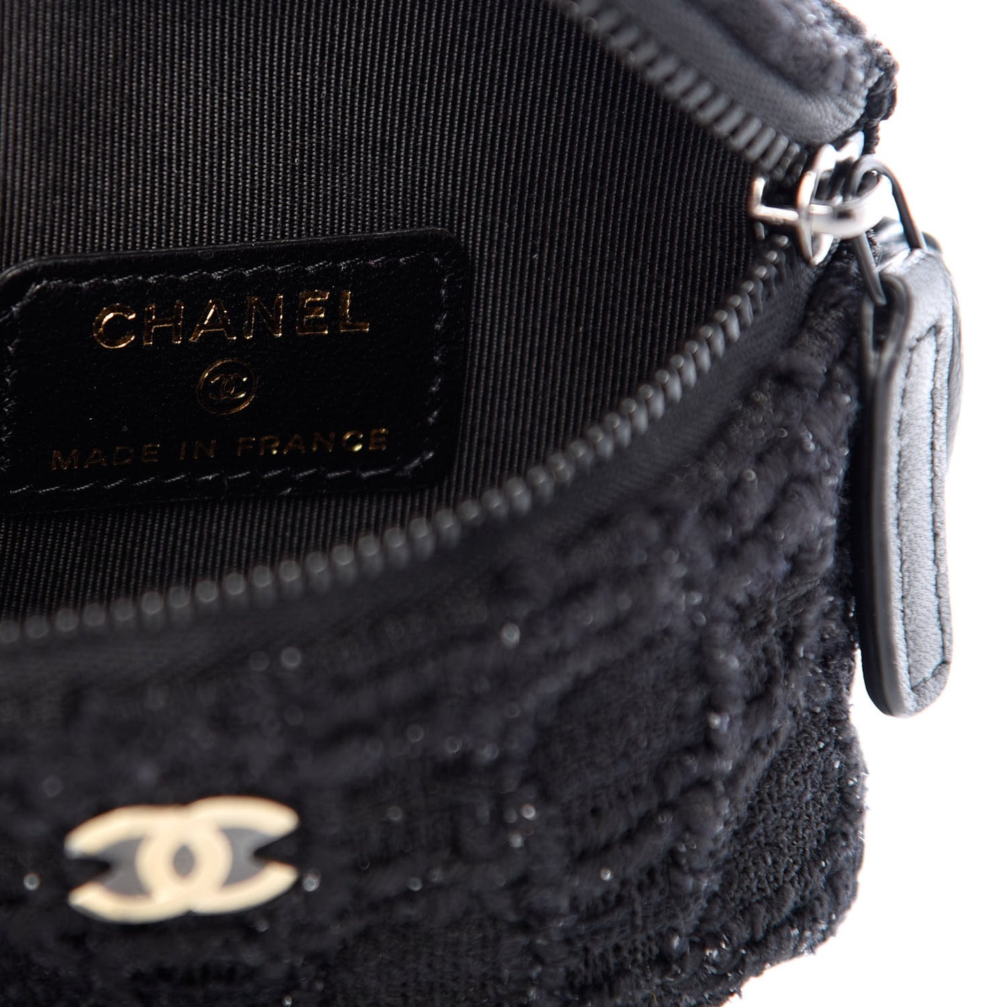 Tweed Lambskin Quilted Arm Coin Purse Black