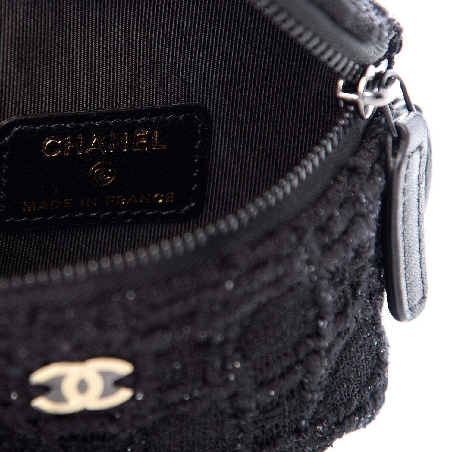 Chanel Tweed Lambskin Quilted Arm Coin Purse Black 6 of 8