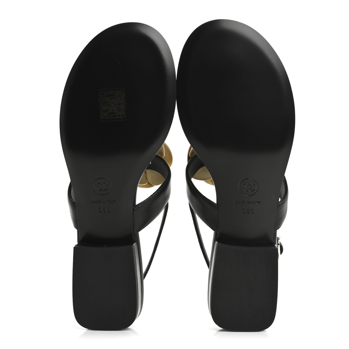Lambskin Camellia Thong Sandals 38 Black White