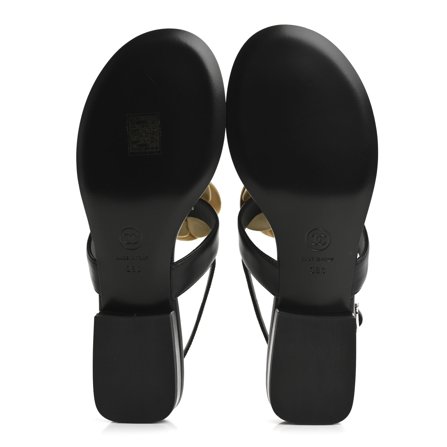 Chanel Lambskin Camellia Thong Sandals 38 Black White 6 of 10