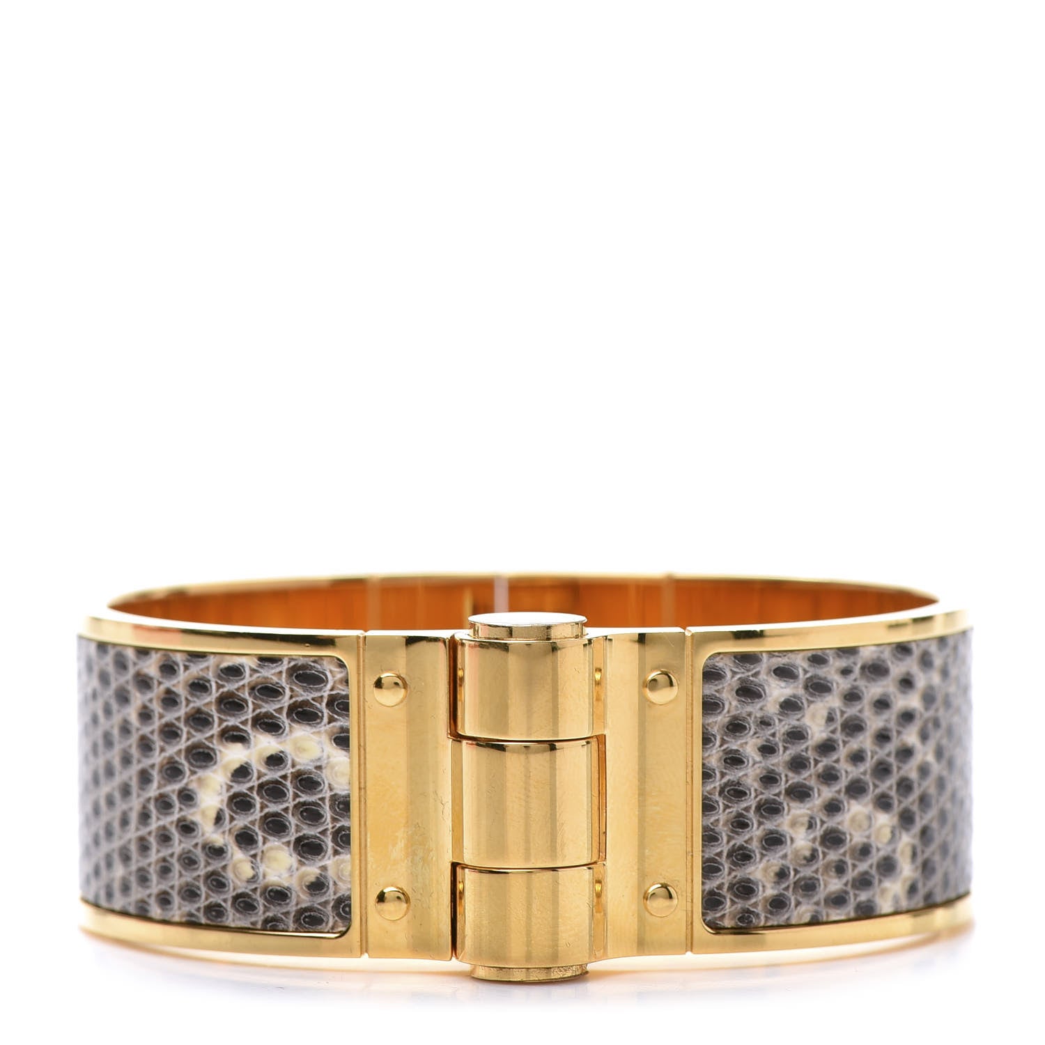 Hermes Lizard Charniere Cuir Wide Hinged Bracelet S Ombre 1 of 6