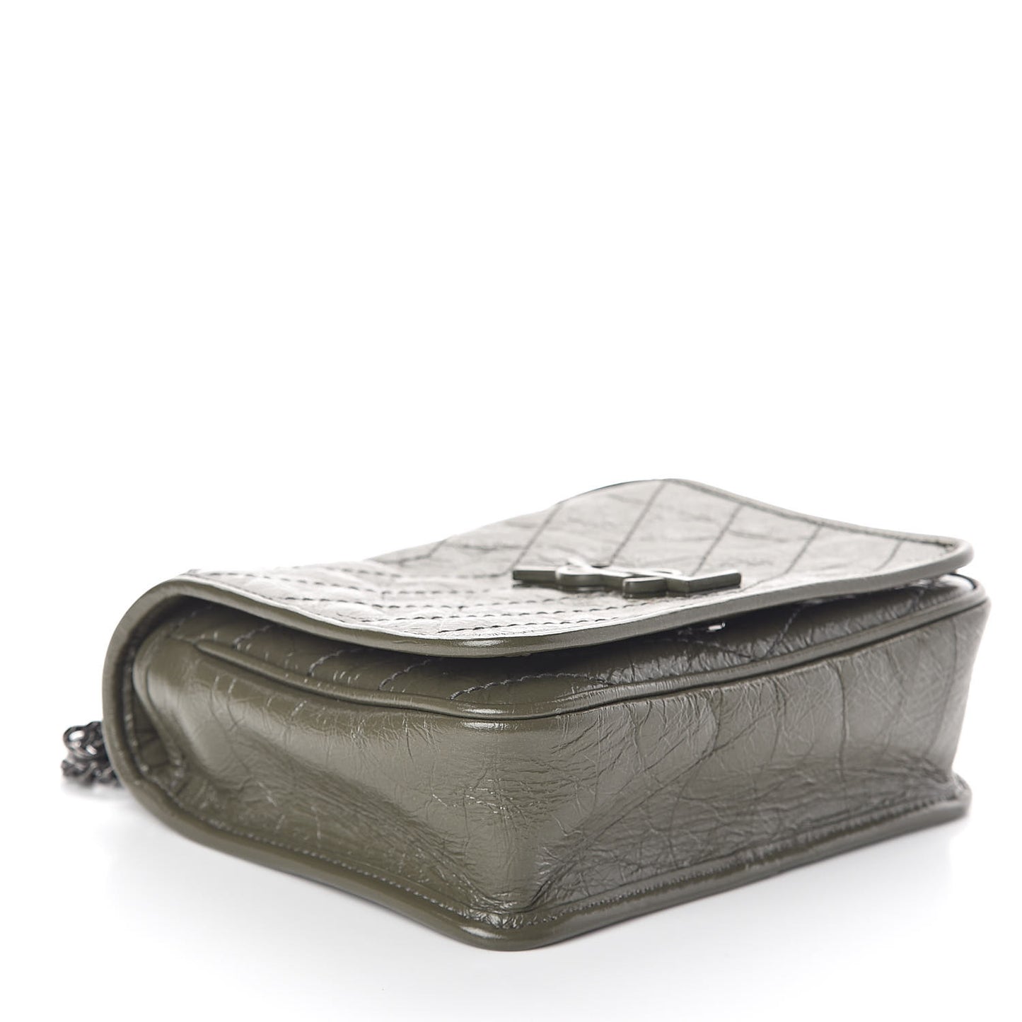 Crinkled Calfskin Matelasse Monogram Niki Chain Wallet Khaki Militaire