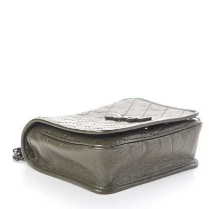 Saint Laurent Crinkled Calfskin Matelasse Monogram Niki Chain Wallet Khaki Militaire 4 of 9