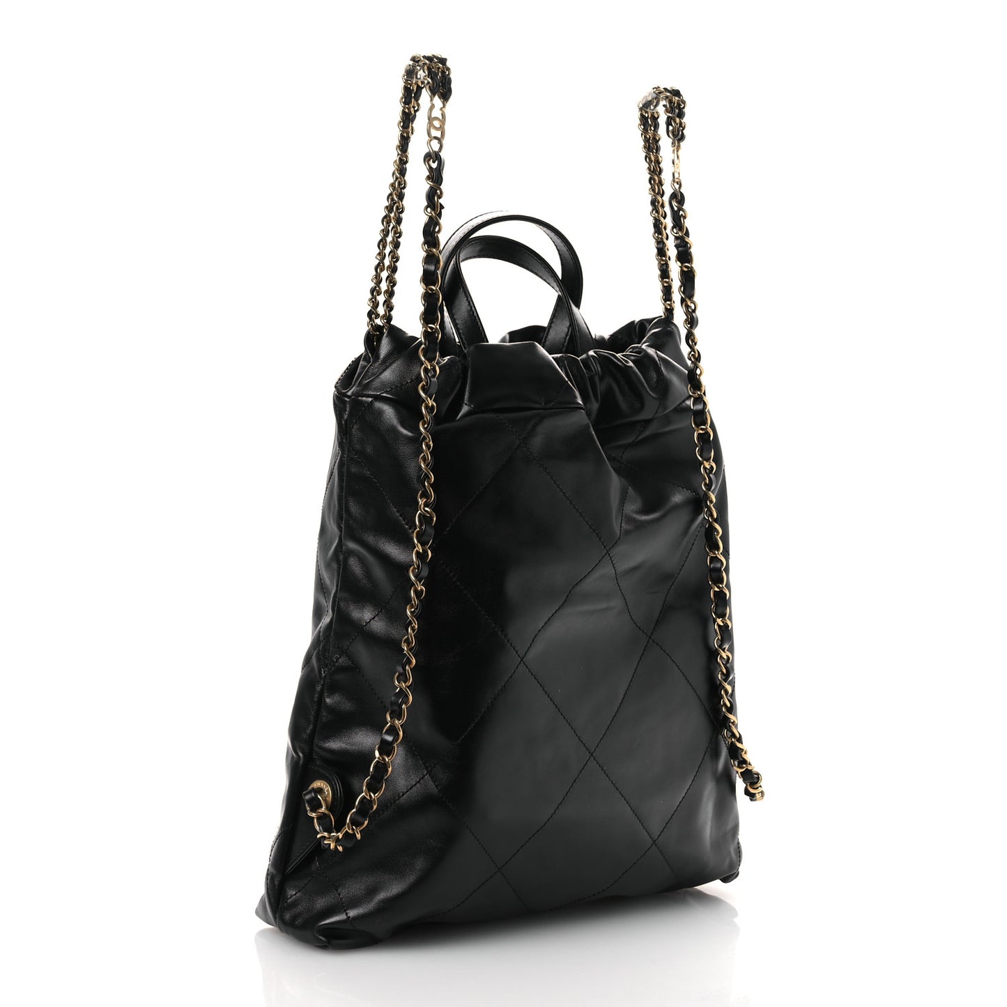 Shiny Calfskin Quilted Chanel 22 Backpack Black