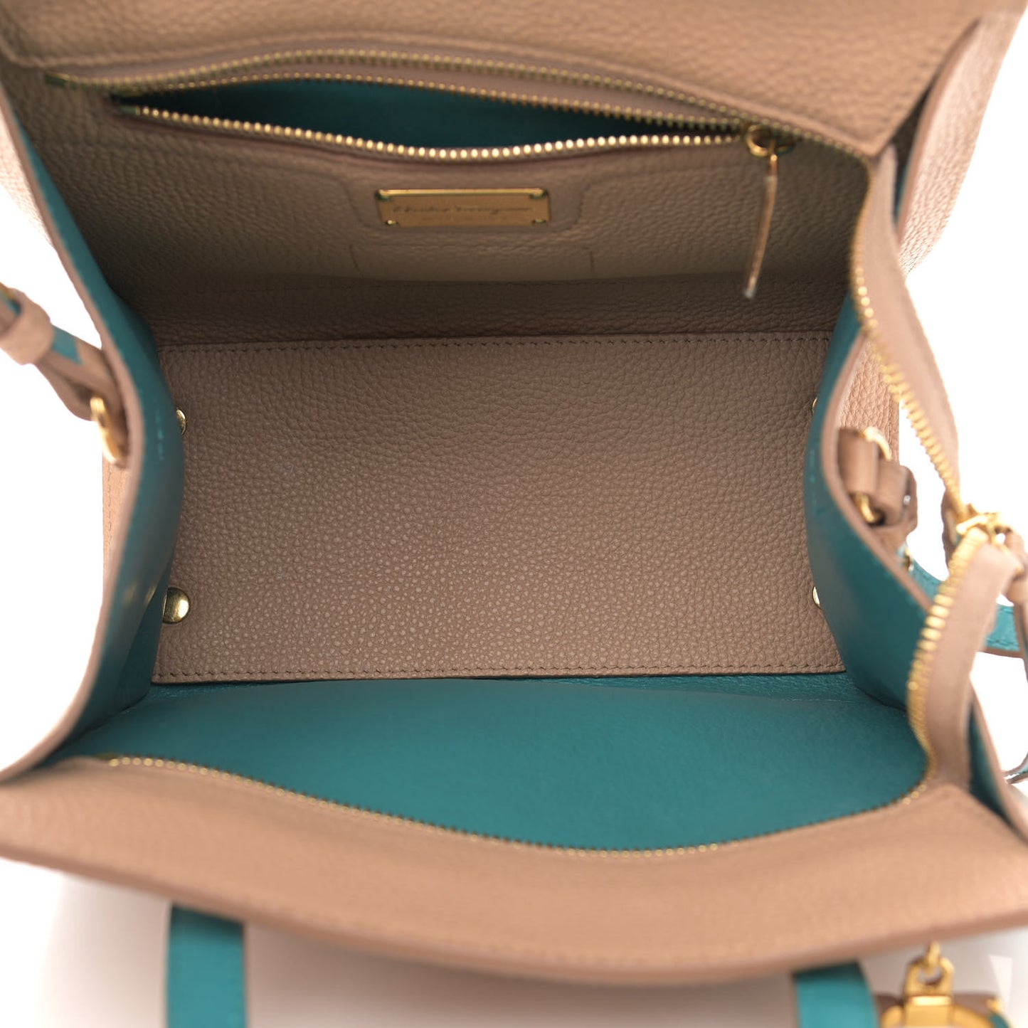 Hammered Calfskin Double Handle Small Amy Tote Beige Blue