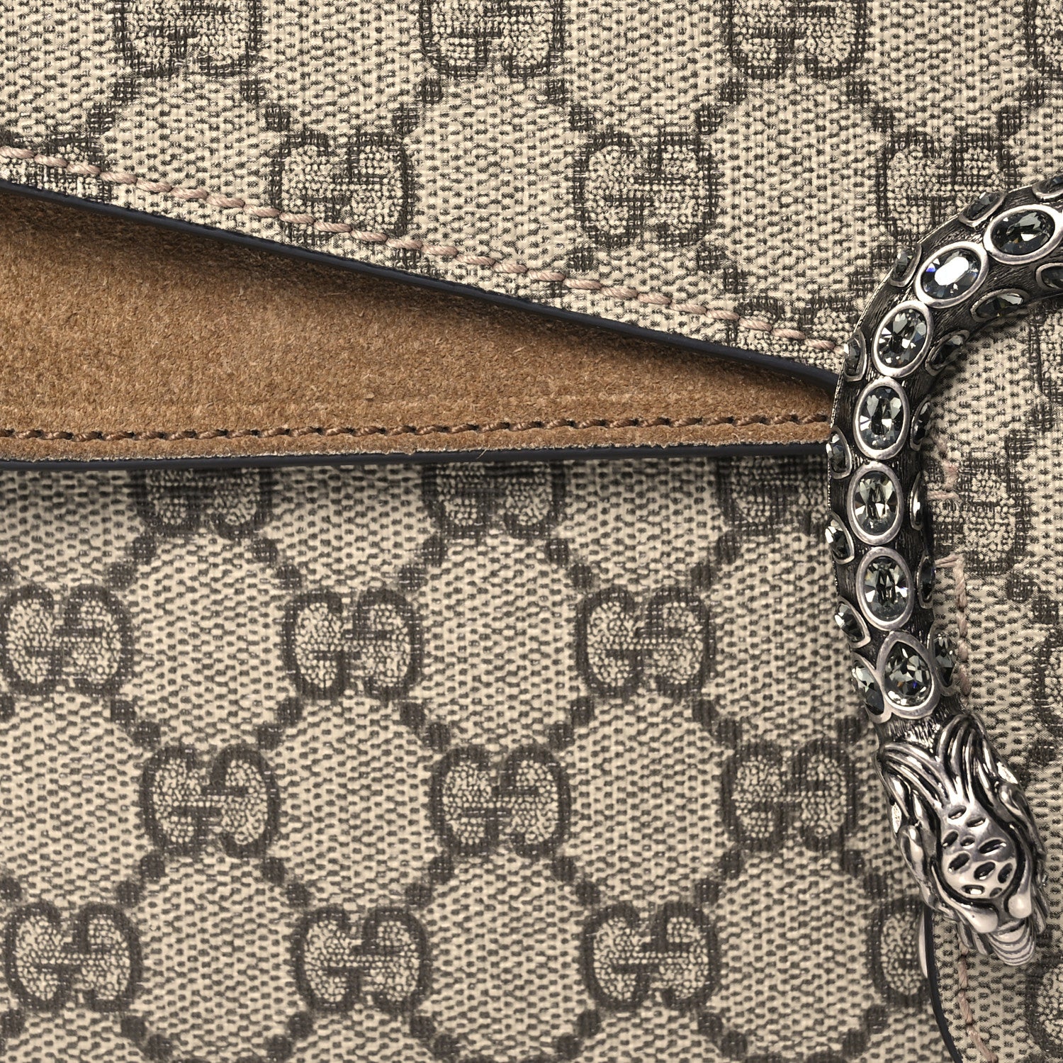 Gucci GG Supreme Monogram Suede Crystal Small Dionysus Shoulder Bag Beige Ebony Taupe 7 of 13