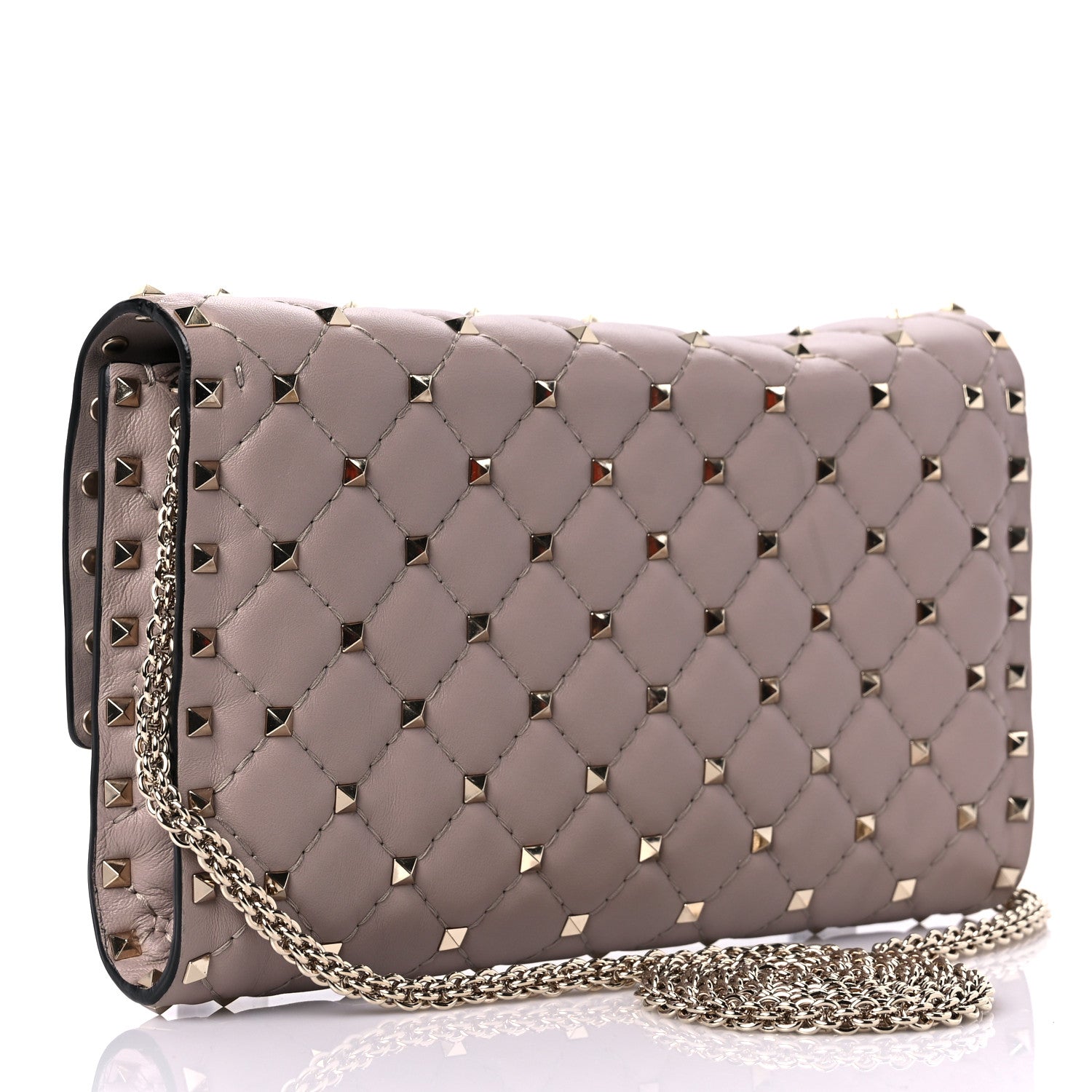 Valentino Garavani Lambskin Rockstud Spike Wallet on Chain Poudre 3 of 11